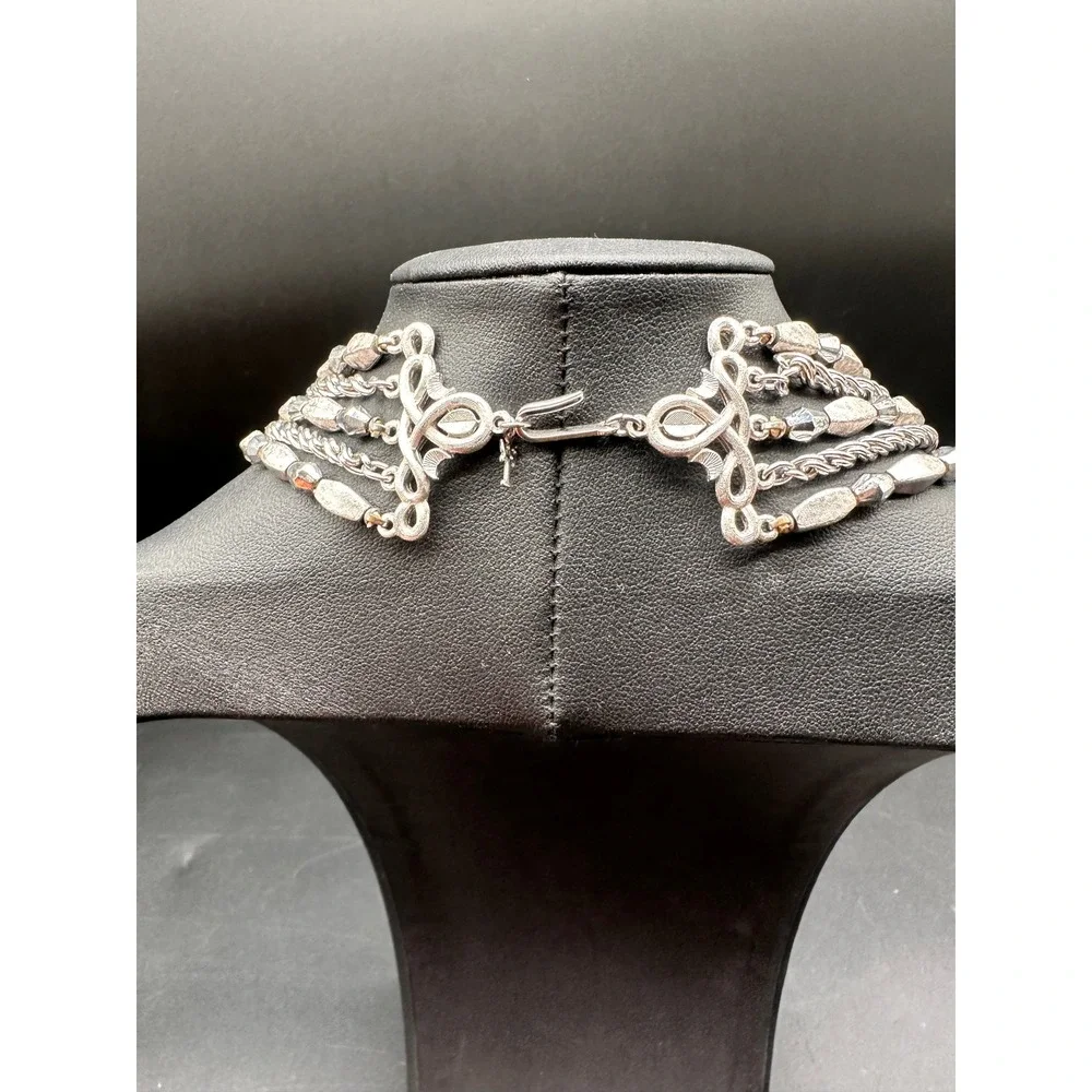 Vintage Trifari Silver Tone Multi Strand Beaded ‎ Chain Statement Necklace 16